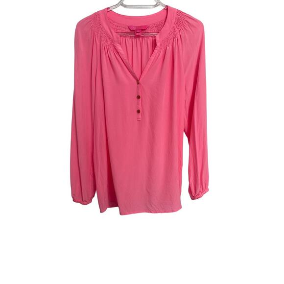 Lilly Pulitzer 100% Silk Elsa Top in Coral Pink Size Medium Blouse - Picture 1 of 9